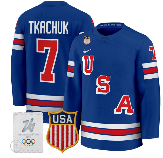 Men 2026 USA Olympic #7 Brady Tkachuk blue NHL Jersey